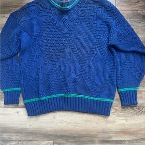 Colours Alexander Julian Textured Blue Sweater with Green Accents